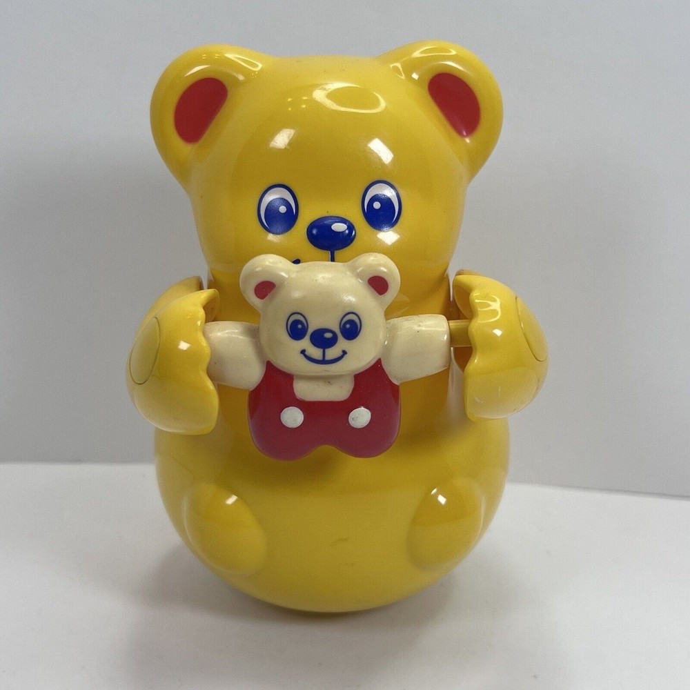Vintage Tomy Roly Poly Yellow Bear and Cub Bell Chimes 1991